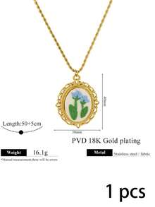1 Pc 304 Stainless Steel Fall Decor Embroidery Flower Pendant Necklace Vintage Handmade Floral Textured Charm Twisted Chain Fall Style Jewelry Women - Necklace - View 14