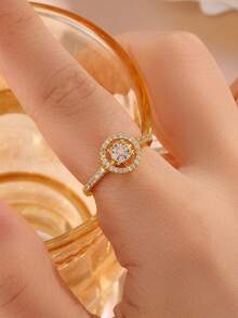 rakol 1/3pcs Gold Tone Cubic Zirconia Stackable Ring Set For Women Round Halo Statement Rings Sparkling Elegant Fashion Jewelry Gift - Multicolor - View 2