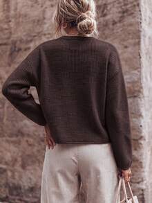 New Autumn/Winter Round Neck Button Knit Cardigan, Coffee Color Top, Casual Women's Winter Sweater Jacket, Suitable For Urban Commute And Daily Wear - Dark Coffee - View 3