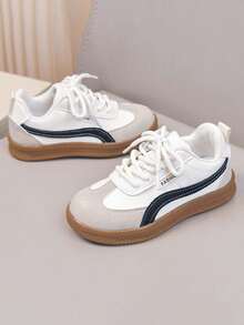 Giày sneaker trẻ em phối màu retro, đế mềm chống trượt, nhẹ, giày thể thao thường ngày cho bé trai và bé gái, phù hợp mặc hằng ngày và đi học - Màu be - Xem 5