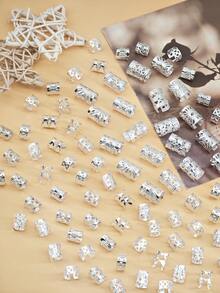 90pcs Multi-Form Hair Rings Floral - Diverse Adjustable Alloy Hair Cuffs, Boho Garden Style Jewelry For Kid's Dreadlocks & Braids (Without Box) - Silver - View 4