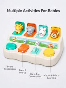 Interactive Animal Hide-And-Seek Toy Box, Baby Early Learning Montessori Cause-And-Effect Toy, Colorful Learning Game, Includes Hidden Animal Shapes, Promotes Motor Skill Development And Cognitive Play, Features Color And Animal Sorting Functions, Suitable For Toddlers And Children Birthday Gift (Random Color) - Multicolor - View 8
