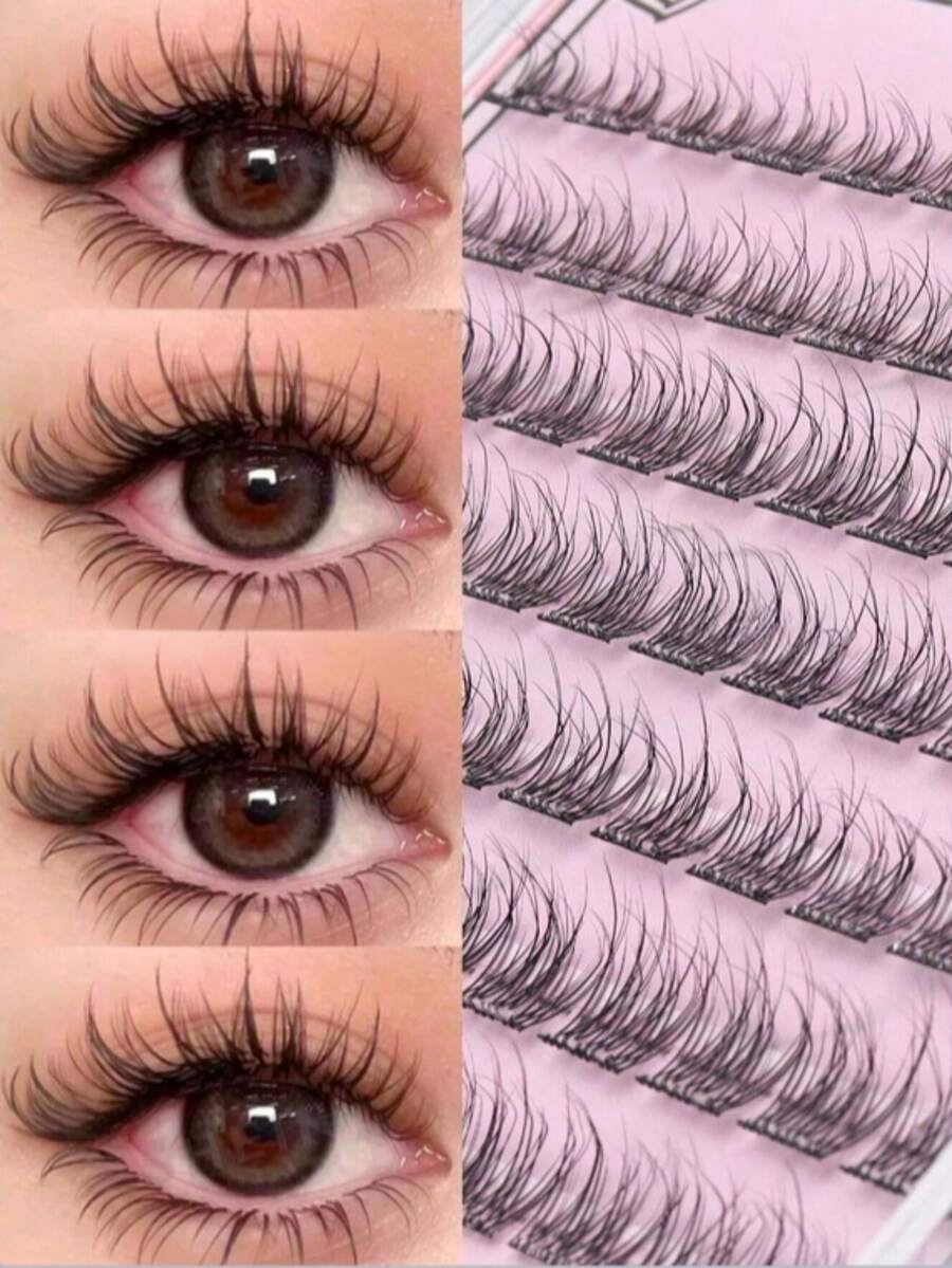 120pcs Self-Adhesive False Eyelashes, Transparent Stem, Natural Look, Fish Scale Segmented False Eyelashes, C Curl Single Cluster, Dense, Suitable For Beginners, Cluster False Eyelashes, Single Cluster False Eyelashes - C - View 1
