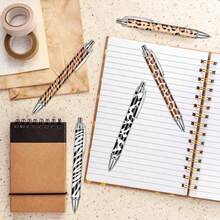 Ballpoint Pens - 24pcs/Pack Leopard Cheetah Pattern Retractable Ballpoint Pens Fine Tip Black Ink Jungle Floral Pattern Natural Color Bulk Party Home Back To School Gift Office Supplies - Sets - View 6