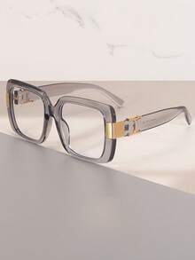 1pc European & American Style Square Large Frame With Metal Decorative Accessories, Minimalist Unisex Plano Glasses, High-End Frame Suitable For Gifting - Clear - View 16