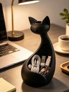 1pc Cute Cat-Shaped Ceramic Multi-Functional Succulent Planter, Jewelry & Pen Holder, Desktop & Windowsill Decor, Home & Office Gift - Multicolor - View 3