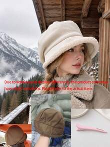 1 Pc Solid Color Bucket Hat, Casual Style With Fuzzy Fleece Brim,Warm Hat For Women, Suitable For Daily Outing, Shopping, Travel, Autumn And Winter - Multicolor - View 11
