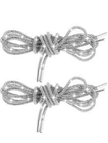 2pcs 120cm Luxury Rhinestone Shoelaces, Round Rhinestone Shoelaces/Hat Cord, Fashionable Shiny, Crystal Drawstring Sneakers Laces, Sports Shoes - White - View 3