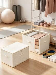 1PC Clear Window Fabric Storage Bag, Large Capacity Foldable Organizer Bin With Reinforced Handles, Dust‑Proof Storage Container For Sports Gears, Clothes, Bedding, Closet, Wardrobe, Bedroom, Yoga Room, Home Organization - White - View 3