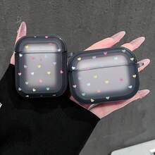 1pc Translucent Black Base Colorful Small Heart Earphone Case, Scattered Heart Pattern Semi-Transparent Matte Soft Shell With Hook, Fresh Cute Girl Bluetooth Earphone Protective Cover Suitable For AiPods1/2, Suitable For Airpods3, Suitable For Airpods4, Suitable For Airpodspro - Transparent Black - View 4