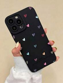 1pc Black Base Dainty Multicolor Heart Pattern Angel Eye Camera Frame Shockproof Soft TPU Phone Cover Compatible With IPhone 16 15 14 13 12 Pro Max - Multicolor - View 1