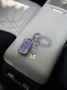 1pc Key Cover Compatible With Honda Fit, HRV, Jazz, Jade, LIFE, Taro Purple Car Key Case, Luxury Electroplated Edge TPU Soft Shell Full Protection, Anti-Drop Anti-Scratch Wear-Resistant, Personalized Telephone Wire Wrist Strap With Dreamy Purple Faux Crystal Bead Wind Chime And Exquisite Flower Pendant Decoration, Highly Attractive Car Key Shell - A - View 5