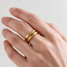 1pc Personalized Gold 304 Stainless Steel Wavy Abstract Open Ring, Exaggerated Adjustable Finger Ring For Women, Suitable For Party And Daily Wear - Multicolor - View 3