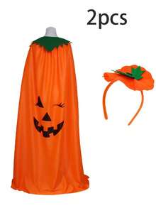 4pcs/2pcs Halloween Decoration Orange Pumpkin Cape Mask Headband Set, Theme Party, Costume Party Decoration Props - Orange - View 3