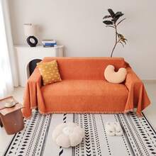 1 buah Sarung Sofa Motif Oranye Polos/Gelombang, Sarung Sofa Persegi Panjang Chenille Gaya Rumah Pertanian Vintage dengan Hiasan Rumbai, Pelindung Furnitur Anti Debu yang Nyaman dan Tahan Lama, Cocok untuk Dekorasi Ruang Tamu, Halloween, Pesta Liburan Musim Gugur/Musim Dingin - Jeruk - View 15