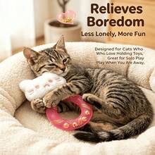 Cartoon Plush Cat Head Elastic Ring Cat Toy With Built-In Bell, Durable Bite-Resistant Boredom Relief Self-Entertainment Interactive Pet Teaser Toy - Pink - View 3