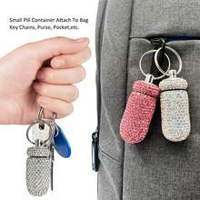 Portable Bling Keychain Storage Box 1/2/3/6 Compartments Small Travel Storage Case Pill Organizer Outdoor Rhinestone Waterproof Small Pill Holder With Keychain Cute Storage Box For Outdoor Camping Case Beautiful Holder - View 9