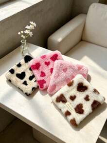 1pc Plush Heart‑Pattern Square Coasters, Cup Base Mats For Tabletop Decor, Soft Fabric Coffee Tray Pads For Tea & Mugs, Ideal For Coffee Table, Dining Table, Tablecloth Protection, Cute Home Table Ornaments For Dining Room & Household Desk Decor - Multicolor - View 8