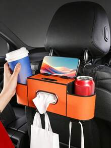 1PC/5PCSCar Seat Back Organizer, Multifunctional Auto Backseat Storage Box With Cup Holders, Tissue Box & Phone Holder, Hanging Car Storage Bag For Drinks, Small Items, Universal Vehicle Back Seat Accessories For Road Trip - Multicolor - View 4