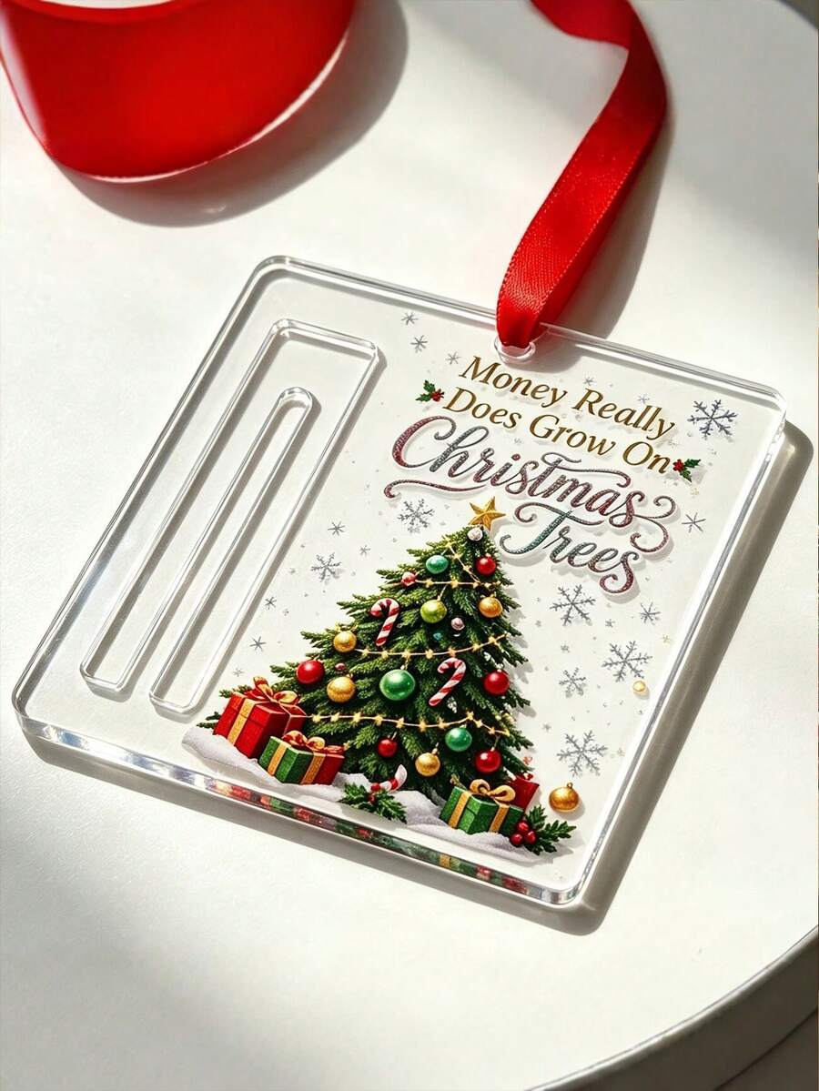 Christmas Tree Cash Gift Ornament, Acrylic Christmas Cash Storage Box, Fun Christmas Tree Hanging Decoration, Unique Cash Gift, Suitable For Christmas, Graduation Season, Back To School And Other Occasions, Christmas Gift-Christmas Cash Gift Ornament - A - View 1