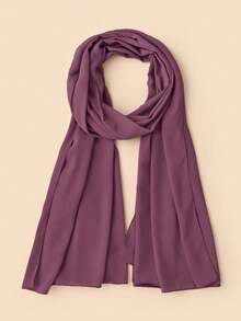 3pcs Women's Solid Color Pearl Chiffon Soft Headscarf Arabic Casual Long Scarf Conservative Solid Color Headwrap Suitable For Middle East Daily Use - Amethyst 1, Dark Chocolate 1, Flower Crown Blue 1 - View 4