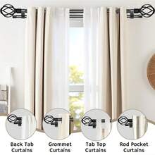 1 Set Double Curtain Rod Set, Metal Adjustable Splice Double Curtain Rod Set, Suitable For Windows, Equipped With Brackets, Perfect For Blackout Curtains In Bathroom, Bedroom And Living Room (Black) - American Style Double Rod - Black - View 2