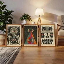 Set Of 3 Unframed Retro Hippie Canvas Wall Art, 70s Eye Posters, Meditation And Spiritual Pop Art Prints For Living Room, Waterproof Rolled Canvas - A - View 5