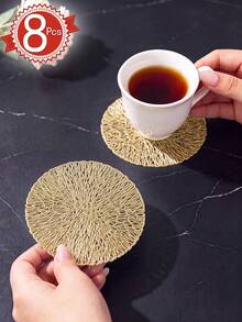 6-30pcs Gold PVC Round Coasters, Minimalist Style Coffee Cup Coasters, Washable, Easy To Clean, Wipeable, Non-Slip, Heat-Resistant, Suitable For Room Decor, Table Decor, Home Decor, Party Decor, Suitable For Holidays, Parties, Gatherings, Birthdays, Weddings, Gifts, Presents, Dinner Parties, Outdoor, Picnics. - Gold - View 10