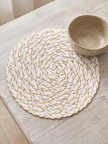 1/2/4/6/12pcs Cream White With Gold Line Accents Placemats, Elegant Style, Linen Material, Round Wavy Edge And Gold Embroidery Detail, Stain-Resistant Tabletop Protection And Decorative Function, Suitable For Daily Breakfast And Exquisite Table Setting - White - View 10