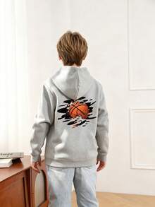 Tween Boy Fun Print Pullover Sweatshirt, Warm & Comfortable Thermal-Lined Pullover Sweatshirt For Autumn/Winter - Grey - View 4