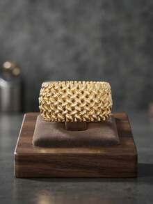 1pc Vintage Elegant Gold Wide Braided Texture Ring, Retro Braided Wide Statement Ring, Suitable For Women's Party, Birthday, Christmas Gift - Gold - View 4