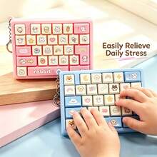 1pc Cartoon Animal Mini Keyboard Fidget Keychain, Rabbit Dog Duck Bear Pattern Mechanical Sound Press Keycap Sensory Toy, Metal Key Ring Bag Charm Pendant, Stress Relief Decompression Toy For Kids Teens Girls - Multicolor - View 4