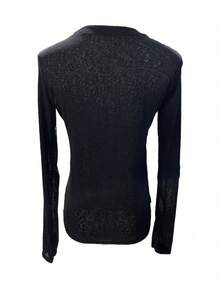Women's Crew Neck Base Layer Top 2025 New Spring/Autumn Inner Layer Long Sleeve Thin Sheer T-Shirt Slightly See-Through - Charcoal Black - View 5