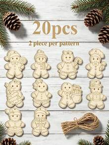 Wooden Christmas Painted Hanging Decor, DIY Blank Unfinished Wooden Gingerbread Man Silhouette Decoration, Suitable For Handmade Crafts Winter Hanging Ornament - Multicolor - View 12
