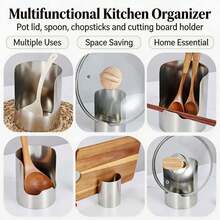 1PC Thickened Stainless‑Steel Pot Lid Holder, Multifunctional Countertop Kitchen Utensil Rack, Spoon Rest & Cutting Board Storage Organizer, Space‑Saving Household Kitchen Accessory For Countertop Cooking Tool Daily Storage & Arrangement Home Use - Multicolor - View 3