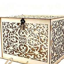 1pc Rustic Wooden Card Box With Lock, Gift Card Holder, Perfect For Weddings, Baby Showers, Birthdays, Graduations - Wood Color - View 2