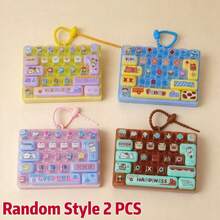 1/2pcs 26-Key Mini Keyboard Keychain, Silicone Material, Pressable Key Design, Cute Cartoon Decompression Gadget, Portable Pocket And Desktop Decoration Accessory, Fun Creative Office Gift - Multicolor - View 4