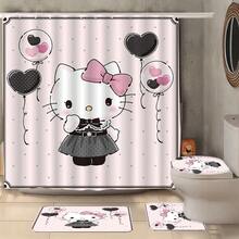 4pcs Sanrio Hello Kitty Print Shower Curtain Set, Suitable For Various Decor Styles, Both A Practical Bathroom Essential And A Perfect Gift For Holidays, Birthdays And Parties. - Shower Curtain Set - View 2