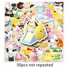 50 pcs Stiker Kartun Makanan Sanrio 3D - Desain Warna Lembut Lucu Cocok untuk Papan Skateboard, Casing Ponsel, Bagasi | Bahan Perekat Tinggi Dibuat untuk Adegan Mandi dan Harian yang Menggemaskan | Warna Campuran, Karakter Tidak Berulang - MultiWarna - View 3