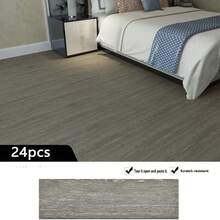 24pcs PVC Wood Grain Self-Adhesive Floor Stickers, Faux Wood Flooring, Waterproof, Anti-Slip, Wear-Resistant, Floor Renovation, Interlocking, Kitchen - 24pcs - View 12