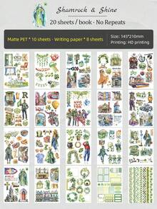DanSoul 20 Sheets Large St. Patrick's Day Theme Sticker Book, Adult Use, Pre-Cut Dual Material Waterproof Matte PET, Scrapbooking Supplies, Aesthetic Sticker Set, Suitable For Journal Planner DIY Party Art Supplies - Journaling Stickers - View 11