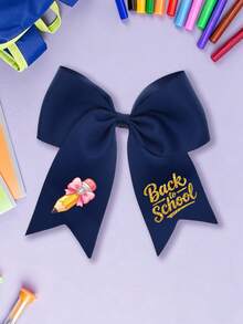 1 Pc Back To School Cartoon Pencil Print Big Bow Hair Clips, Preppy Style Ribbon Hair Barrettes, Sweet Student Hair Accessories For Kids - Pencil Style - View 8