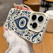 1pc TPU Material Blue Pattern Magic Eye Totem Phone Case Compatible With IPhone 17 Pro Max/17/16 Pro Max/15/13/12/11/ S20 FE/A15/S24/A55/ Note 11/Note 12/Note 13 Pro Full Coverage Anti-Drop Soft Shell Protective Cover - White - View 4