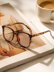 1 Pair Women's Square Leopard Print Classic Versatile Clear Lens Glasses, Suitable For Daily Wear, Outfit Matching, Hiking, Street Photography And More - Leopard Print Flat - View 3