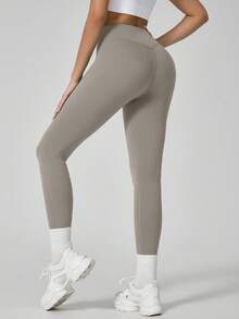 NcmRyu Women's 1pc Solid Color High Waist Minimalist Butt-Flattering Tummy Control Pilates Training Leggings, Autumn/Winter - Grey - View 8