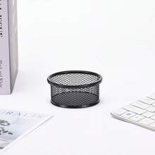 Round Black Desktop Storage Box Metal Paper Clip Holder Small Cylinder Storage Tube Office Stationery Box Multi-Function Pen Holder Push Pin Box Desktop Stationery Storage Container Office Desk Accessories Organizer Suitable For Paper Clips, Push Pins And Small Items - Multicolor - View 6