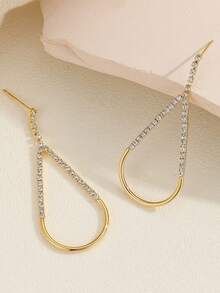 1 Pair Hollow Rhinestone Water Drop Earrings, Minimalist Fashion Niche Design, High-End Stud Earrings Suitable For Daily Commute Wear - Multicolor - View 8