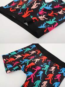 1pc Men's Boxer Briefs, Black Background With Colorful Big Foot Silhouette All-Over Print, Soft Skin-Friendly Fabric, Playful Urban Style, Suitable For Daily Casual Wear - Multicolor - View 3