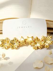 6-18pcs Earring Set Collection Star, Water Drop, Thick Hoop Multiple Styles, Gold Plated Texture, Classic Vintage Style, Suitable For Daily Wear, Date, Party, Perfect Gift Choice - Gold - View 7