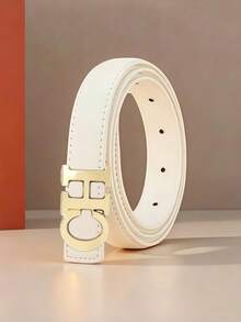 Women Fashion Solid Color Waist Belt, Vintage Interlocking Double‑Circle Hollow Metal Buckle Design Waist Strap, Casual Daily Matching Accessory - Multicolor - View 12